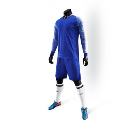 2823 Customize Team Blue Long Sleeve Soccer Jersey Kit(Shirt+Short)